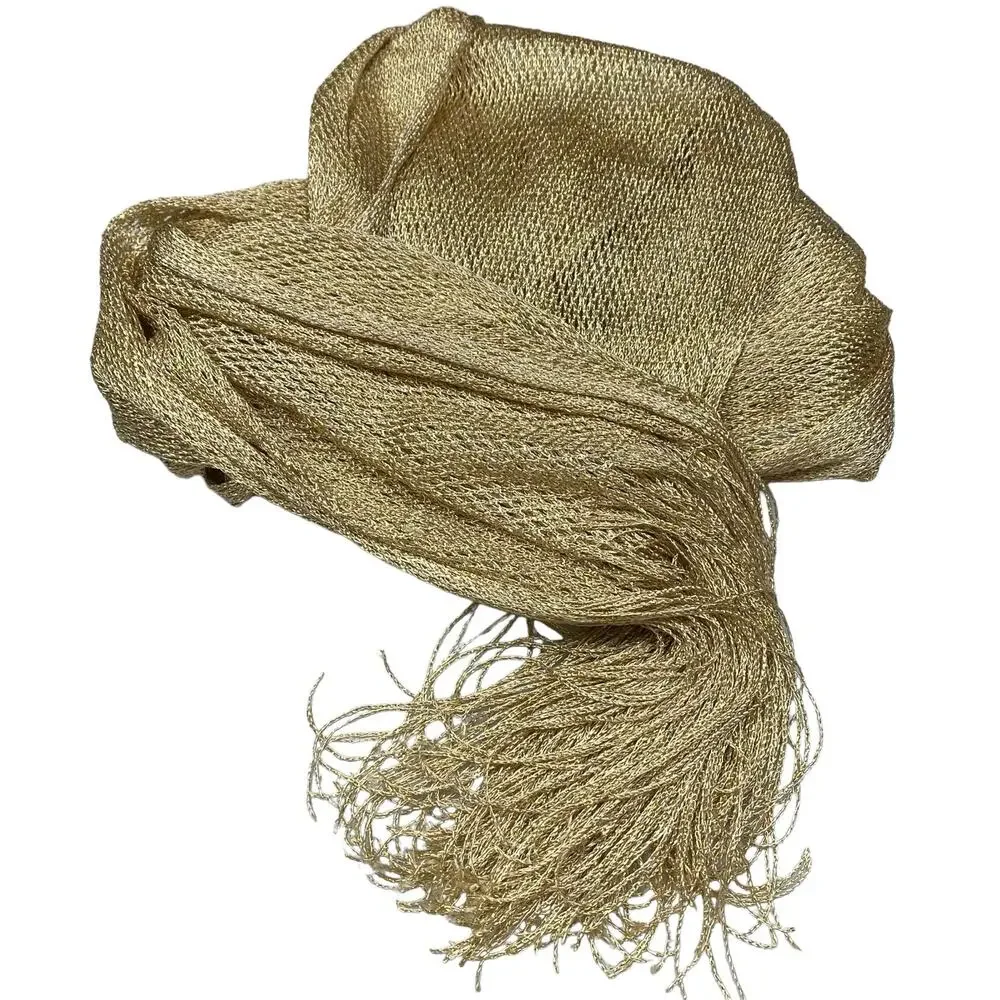 Gold Metallic net Scarf with Fringe